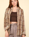 VERY J Contrast Plaid Raw Detail Shirt