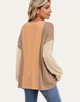 Double Take Texture Contrast Round Neck Long Sleeve T-Shirt