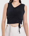 Black Drawstring Ruched Wide Strap Active Tank