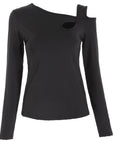 Cutout Asymmetrical Neck Long Sleeve T-Shirt