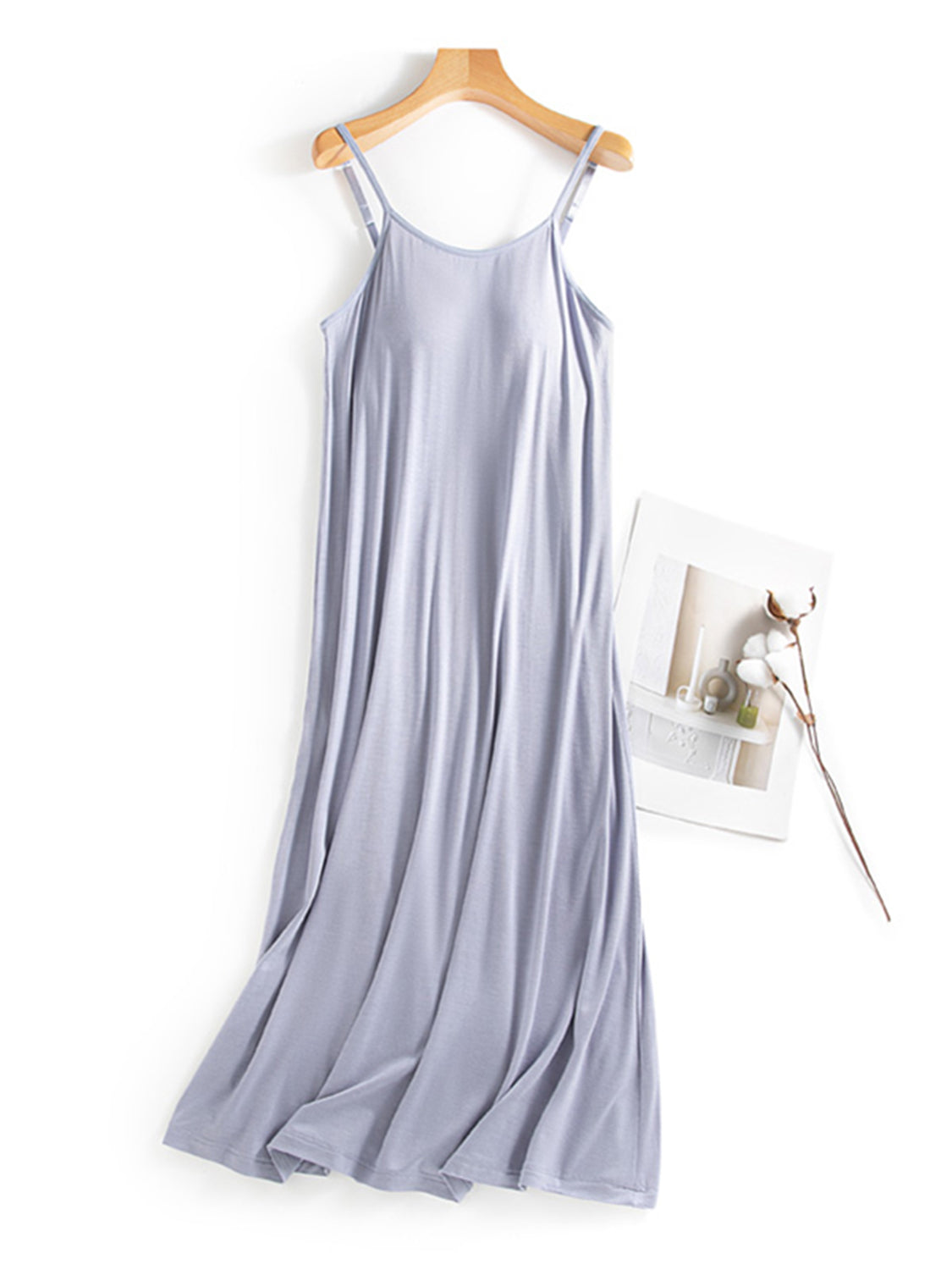 Light Gray Scoop Neck Midi Cami Dress with Bra Sentient Beauty Fashions Apparel & Accessories