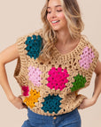 Wheat BiBi Granny Square Openwork Sweater Vest