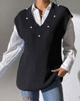 Dark Slate Gray Pearl Trim V-Neck Sweater Vest