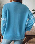 Steel Blue V-Neck Dropped Shoulder Cardigan