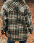 Dark Slate Gray Plaid Button Up Long Sleeve Jacket