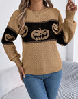 Pumpkin Round Neck Long Sleeve Sweater