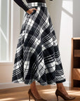 Plaid Midi Skirt with Pocketed