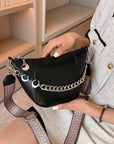 PU Leather Chain Trim Crossbody Bag