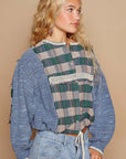 POL Round Neck Long Sleeve Plaid Shirt