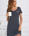 Contrast Trim Pocketed Round Neck Lounge Dress