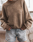 Dim Gray Round Neck Dropped Shoulder Sweatshirt