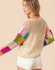 Wheat BiBi Multi Color Checkered Long Sleeve Knit Top