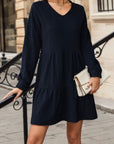 V-Neck Long Sleeve Mini Dress