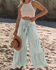 Dark Gray Tied Ruched Wide Leg Pants