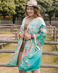 Dim Gray Plus Size Printed Open Front Long Sleeve Cover Up