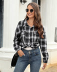 Dark Slate Gray Plaid Button Up Pocketed Shirt