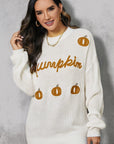 Pumpkin Embroidery Long Sleeve Sweater