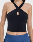 Dark Slate Gray Crisscross Grecian Neck Active Cami Sentient Beauty Fashions Apparel & Accessories