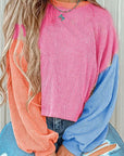 Color Block Round Neck Long Sleeve Top