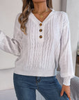 Cable-Knit V-Neck Long Sleeve Sweater