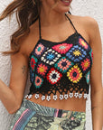 Rosy Brown Geometric Halter Neck Swim Top