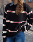 Contrast Stripes Round Neck Long Sleeve Sweater