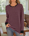 Lovelet Striped Round Neck Long Sleeve T-Shirt