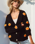 Double Take Full Size Pumpkin Button Up Long Sleeve Cardigan