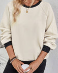 Texture Contrast Long Sleeve Sweatshirt