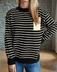 Striped Mock Neck Long Sleeve Sweater