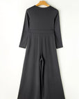 Pocketed Long Sleeve Wide Leg Jumpsuit