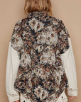 Rosy Brown POL Contrast Sleeves Button Down Floral Jacquard Shirt