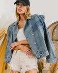 Gray BiBi Button Up Long Sleeve Denim Jacket