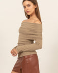 HYFVE Fuzzy Off Shoulder Textured Knit Top