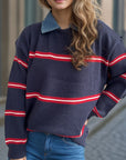 Contrast Stripes Round Neck Long Sleeve Sweater