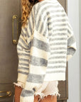 Striped Round Neck Dropped Shoulder Sweater