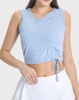 Light Gray Drawstring Ruched Wide Strap Active Tank