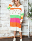 Color Block V-Neck Long Sleeve Sweater Dress