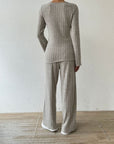 Ribbed V-Neck Long Sleeve Top and Pocketed Pants Set