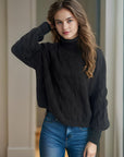 Cable-Knit Turtleneck Long Sleeve Sweater