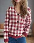 Plaid V-Neck Button Up Cardigan