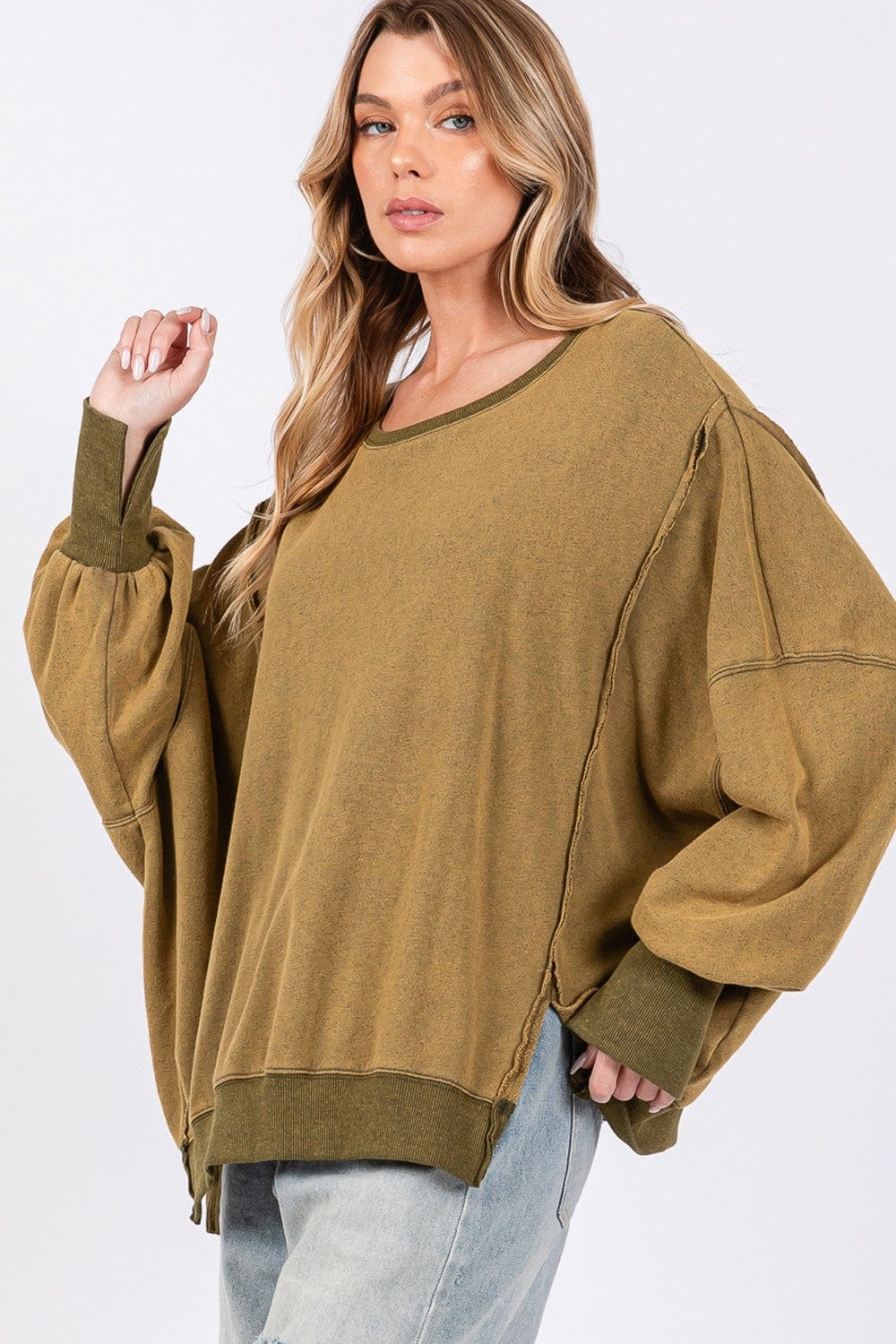 Lavender SAGE + FIG Mineral Wash Side Slit Oversized Sweatshirt