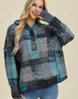 Double Take Full Size Plaid Dropped Shoulder Hoodie