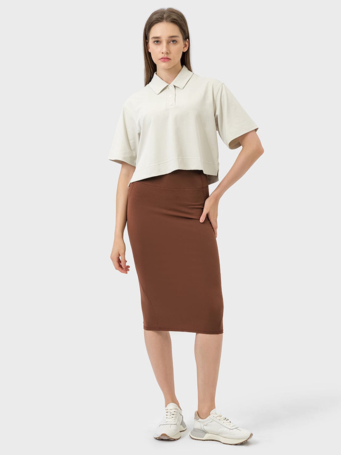 Beige Slit Wrap Active Skirt