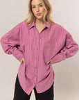 HYFVE Stripe Button Down Long Sleeve Oversized Shirt