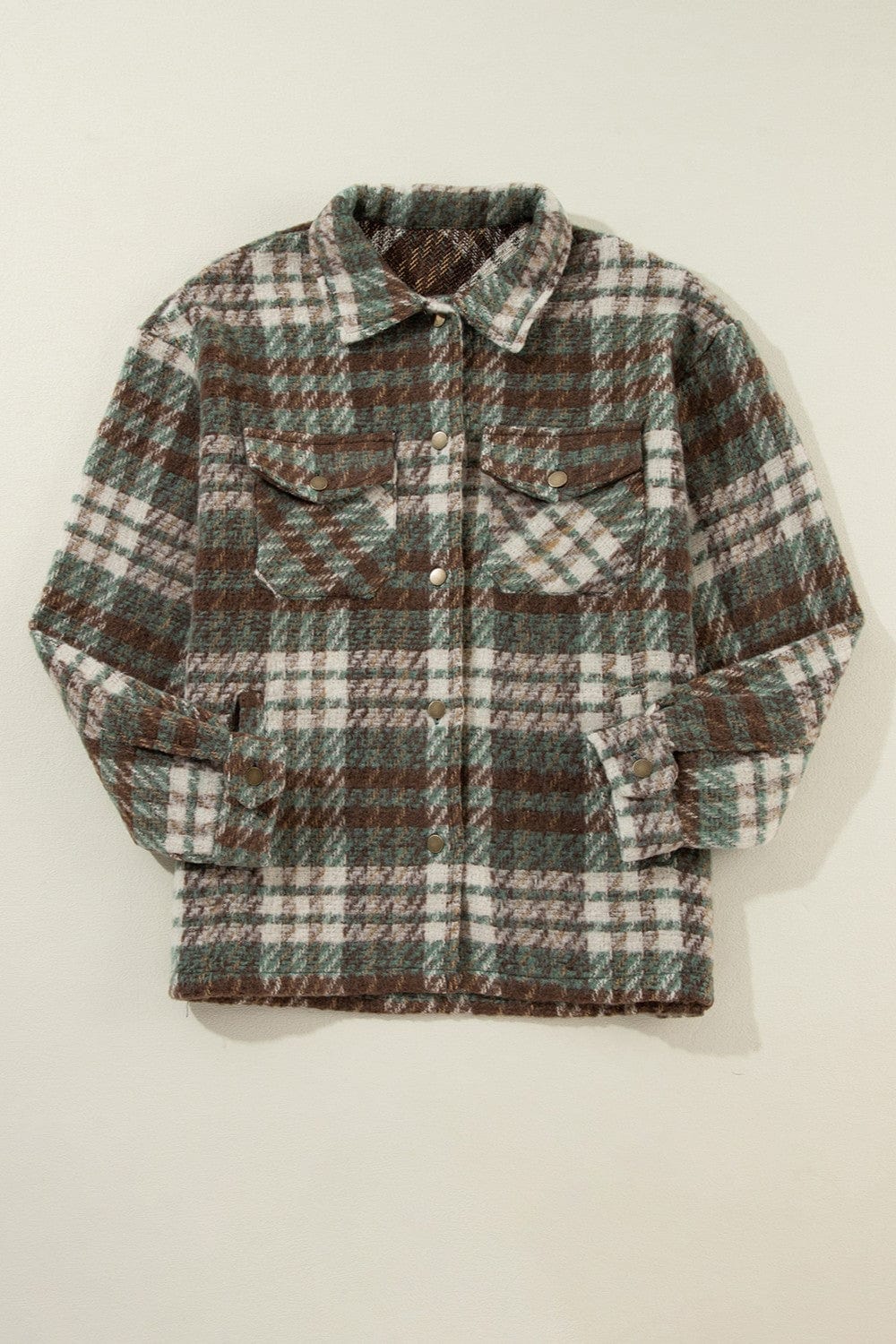 Dark Slate Gray Plaid Button Up Long Sleeve Jacket