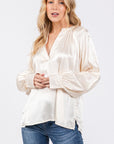 Antique White SAGE + FIG Notched Long Sleeve Blouse