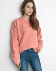 Round Neck Dropped Shoulder Long Sleeve Sweater