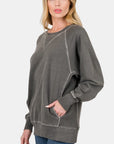 Beige Zenana Round Neck Long Sleeve Sweatshirt