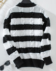 Black Striped Round Neck Long Sleeve Sweater